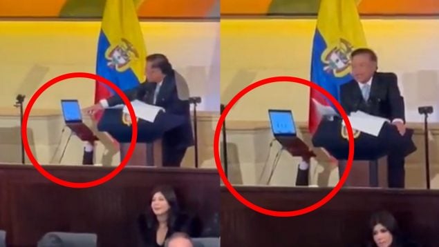 Acusan a Petro de «esclavista» por usar a una persona como trípode humano para sujetarle el portátil