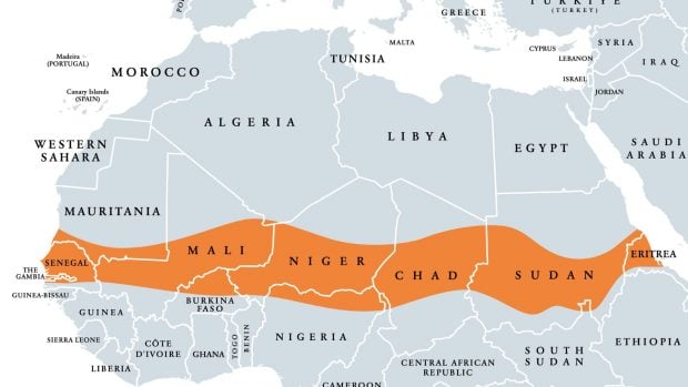 Mapa de la región del Sahel (África).