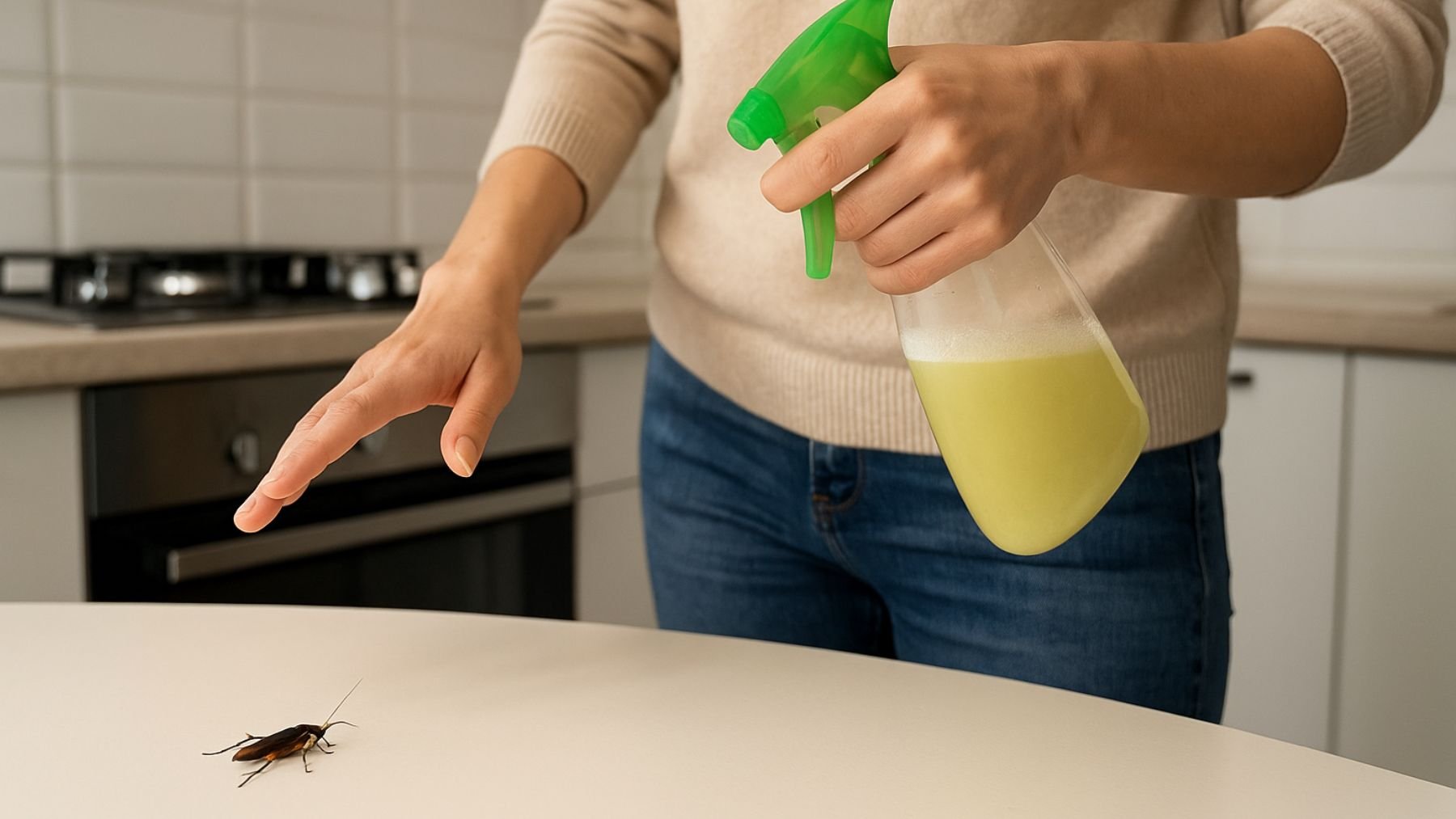 Una persona intentando eliminar a una cucaracha. Foto: ChatGPT