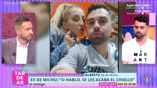 Alberto, el último novio de Tamara, la hermana de Michu, en el plató de Tardear (Mediaset).