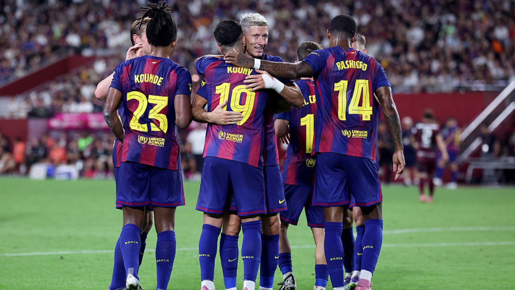 El Barça celebrando un gol en su gira por Asia. (Getty Images)