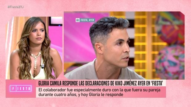 Gloria Camila reacciona a las declaraciones de Kiko Jiménez en Fiesta. (Mediaset)