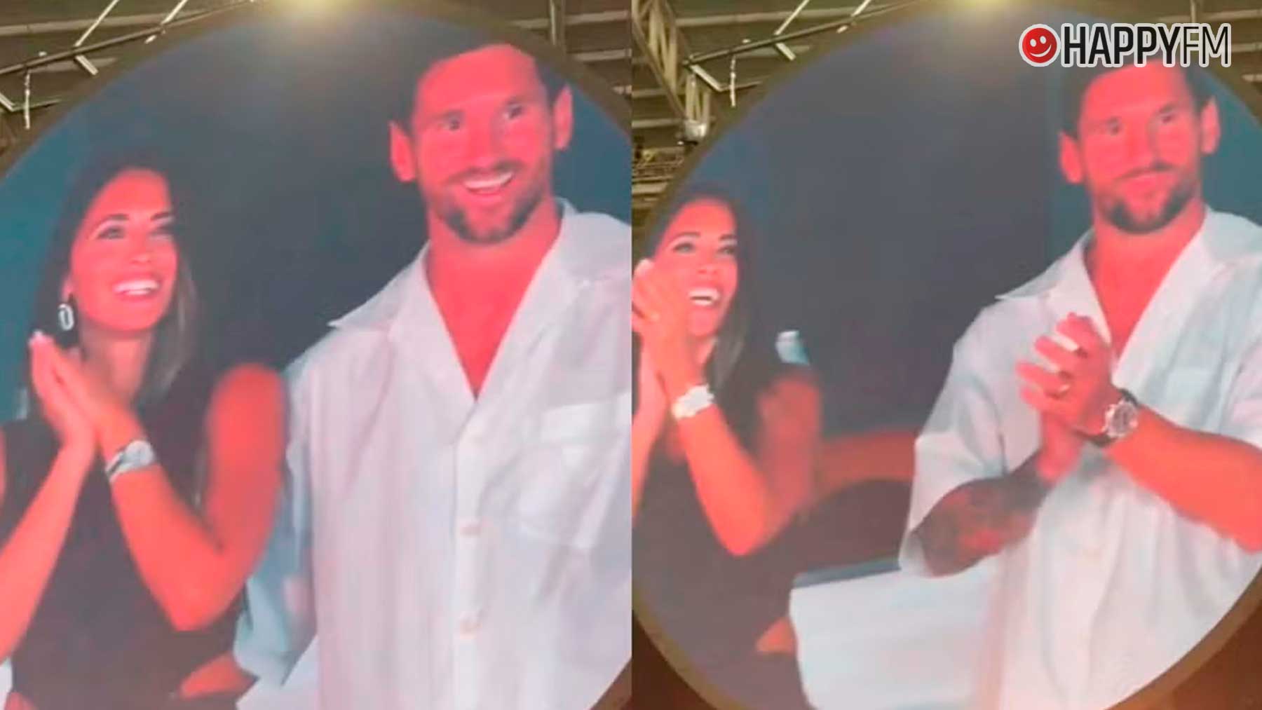 Antonela Roccuzzo y Leo Messi durante el concierto de Coldplay en Miami (X).