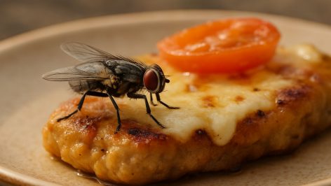 Una mosca sobre la comida.