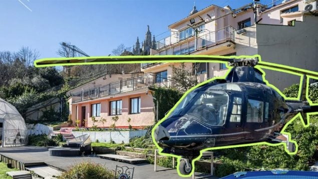 Esta casa en venta en Barcelona se viraliza en redes: tiene incluido un helicóptero militar en el jardín