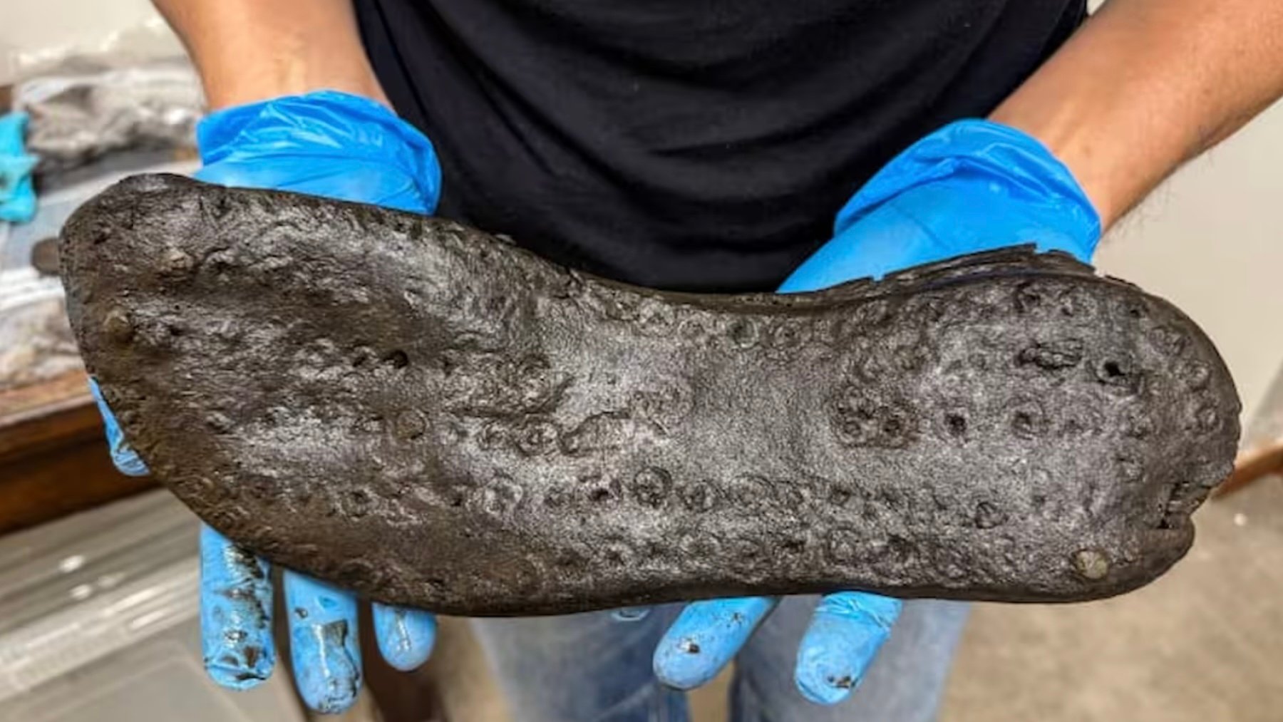 Suela de zapato encontrado en Magna. Imagen: Roman Army Museum.