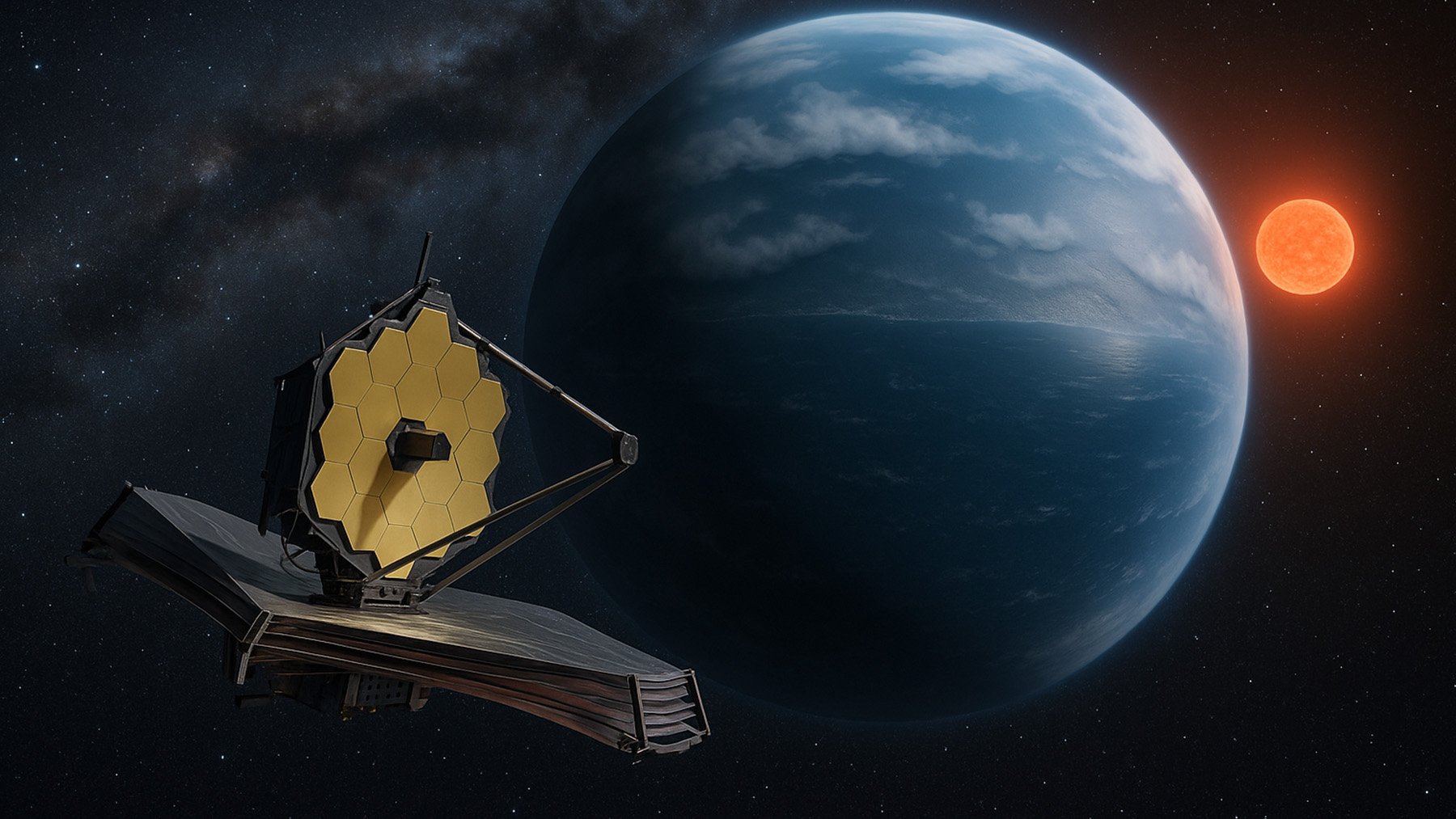 James Webb orbitando un exoplaneta. Foto: ilustración propia.
