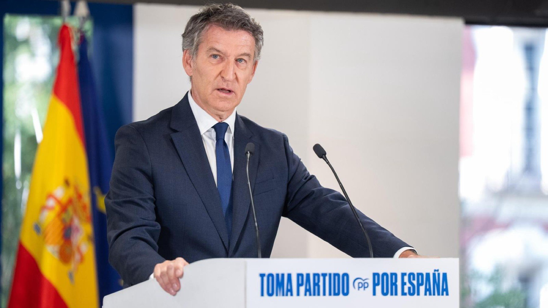 Alberto Núñez Feijóo, en su comparecencia en Génova. (PP)