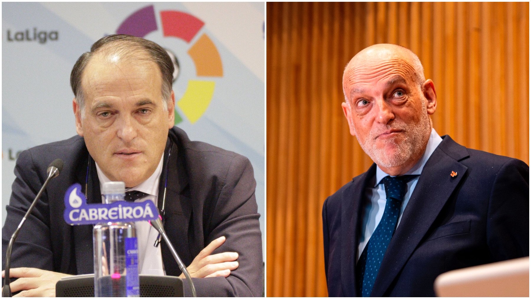 El presidente de la Liga Javier Tebas, antes y ahora (EP – EFE)