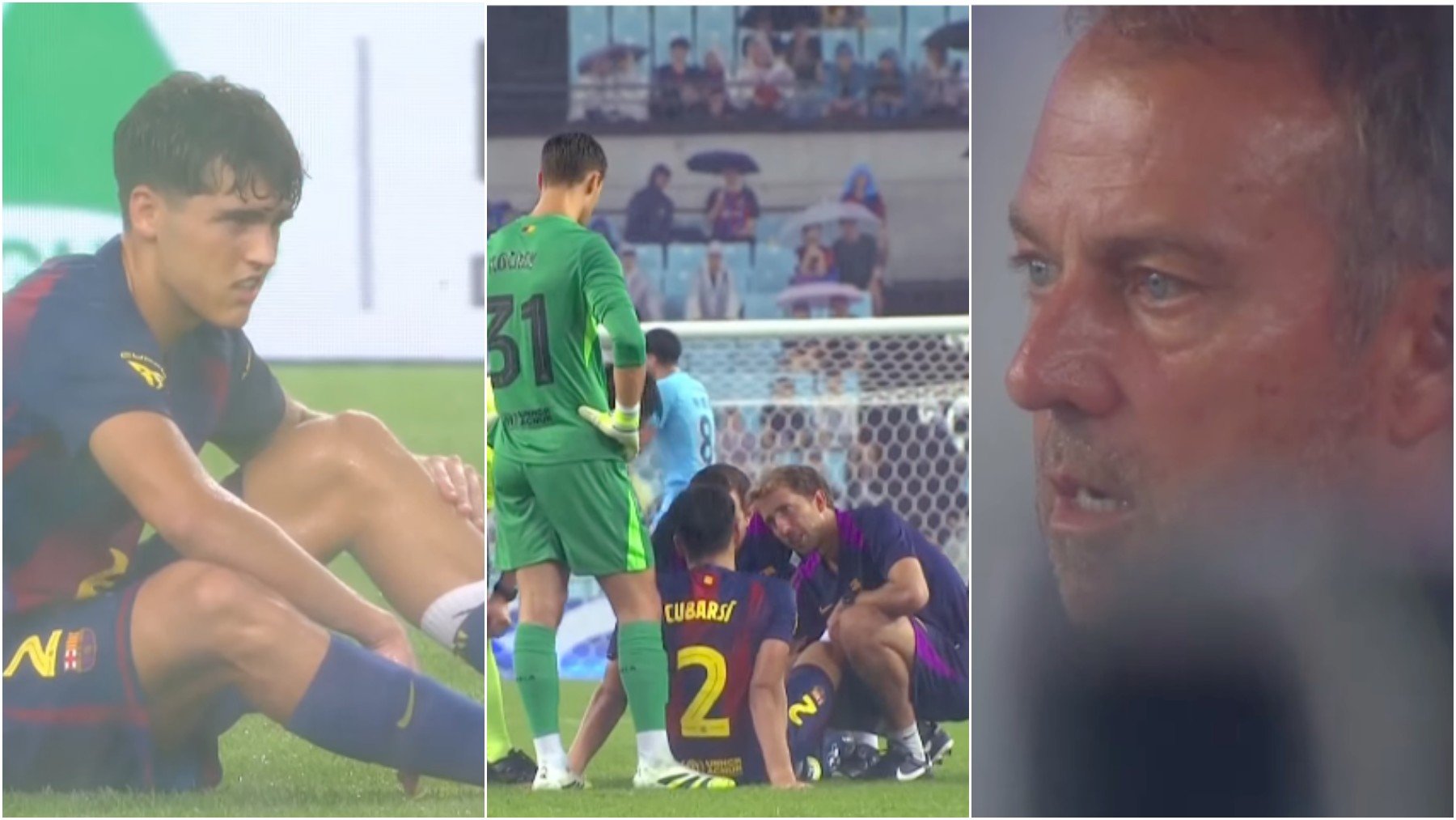 La lesión de Pau Cubarsí en el Daegu-FC Barcelona.