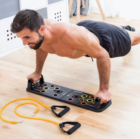 Tabla de Flexiones Push-Up con Bandas de Resistencia y Guía de Ejercicios