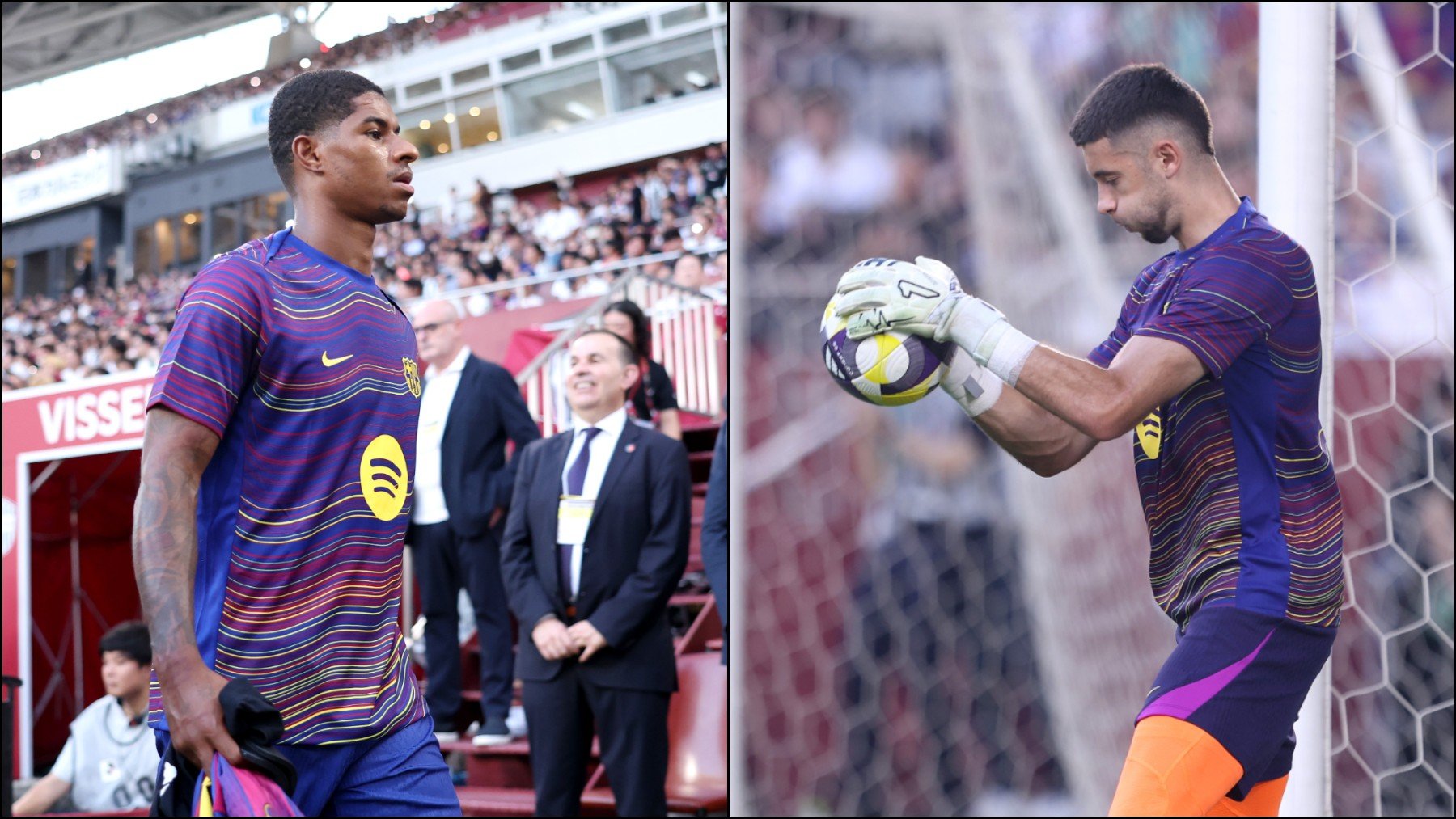 Rashford y Joan García con el Barcelona. (Getty)