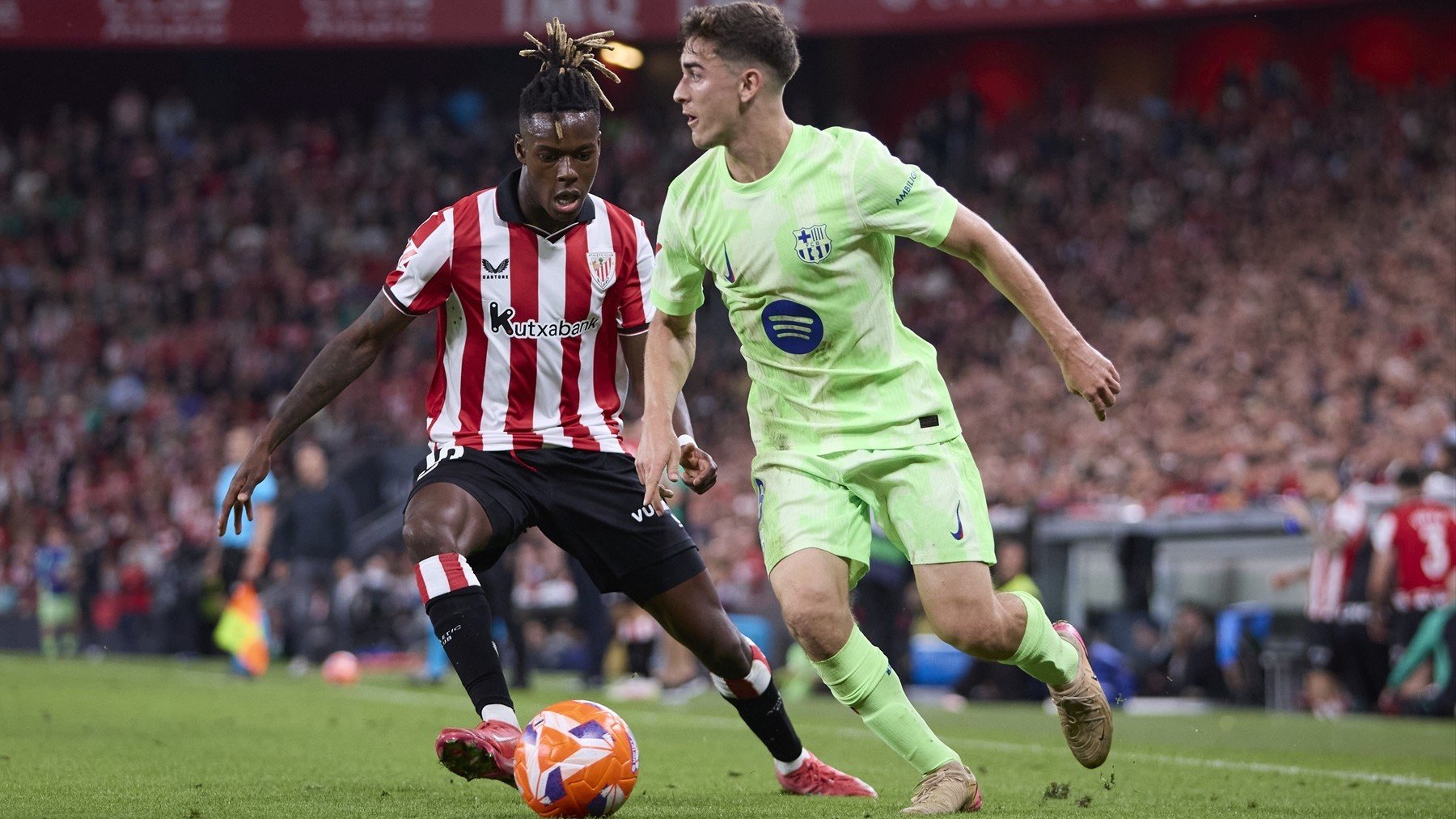 Gavi y Nico Williams, en el Athletic-Barça de la temporada 2024/25. (Europa Press)