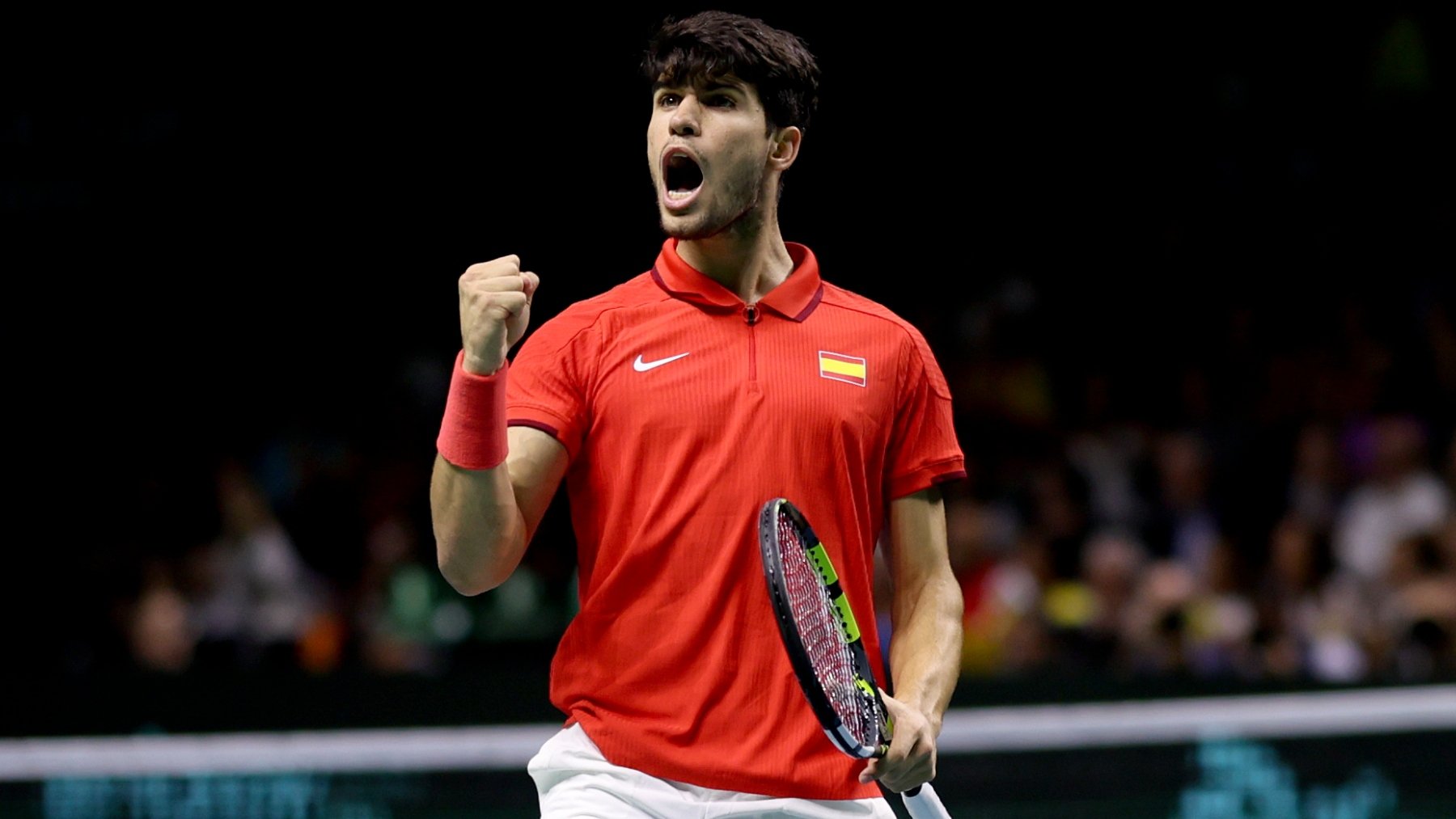 Carlos Alcaraz celebra un punto en la última Copa Davis. (Getty)