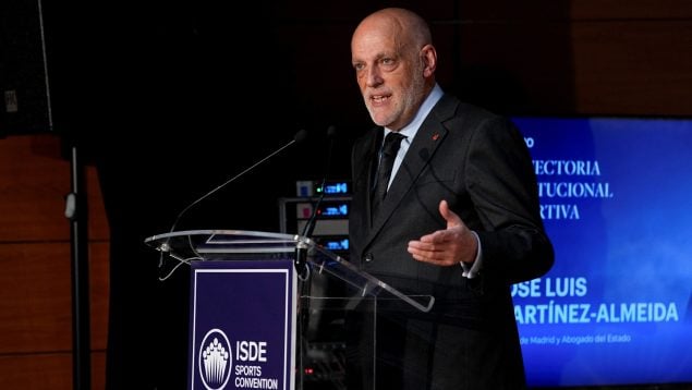 Javier Tebas, durante una conferencia.
