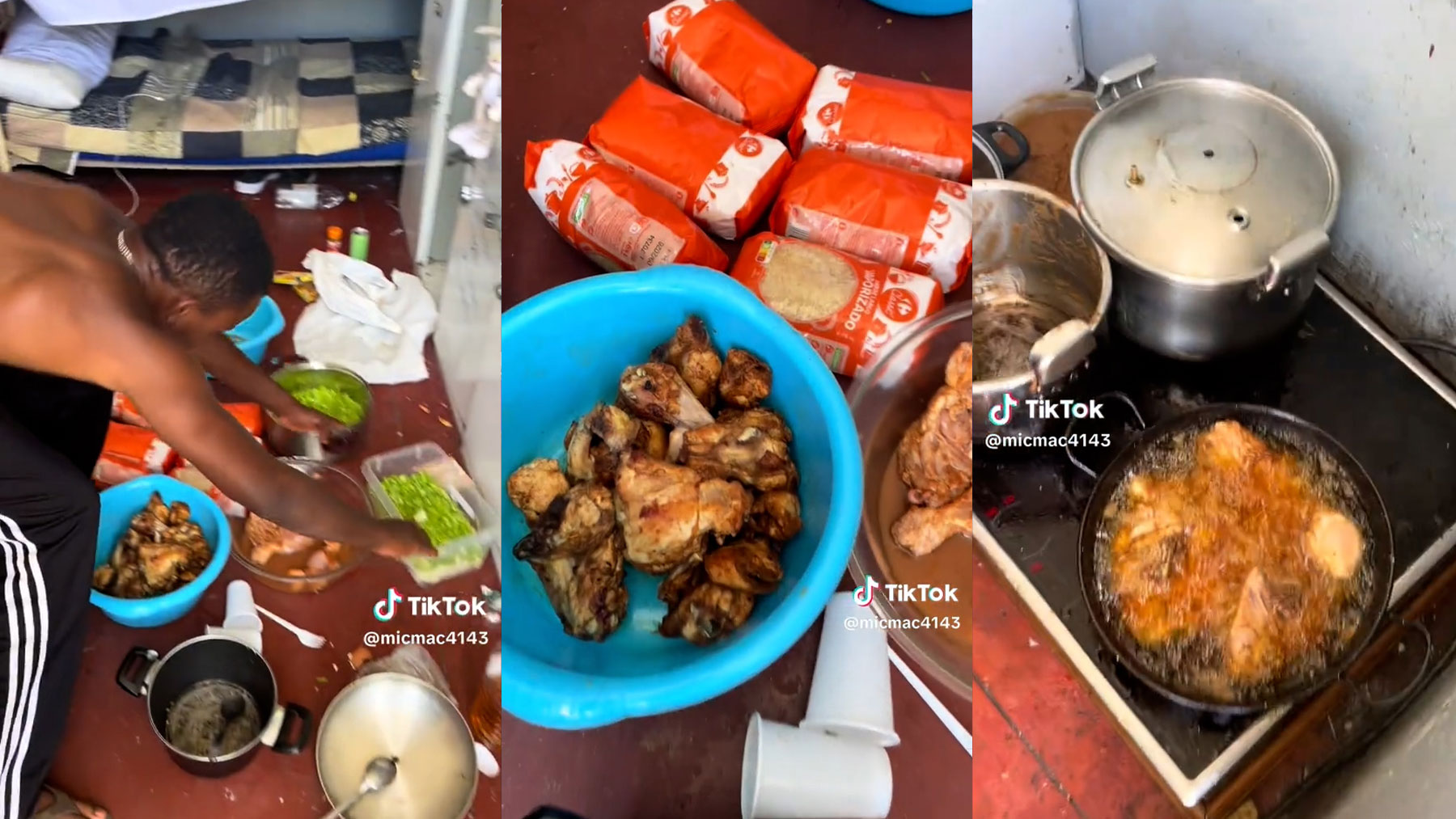 Inmigrantes cocinando en las habitaciones del CETI de Ceuta. (TikTok)
