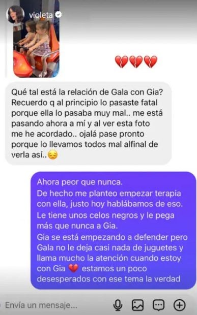 Violeta Mangriñán en sus historias de Instagram.