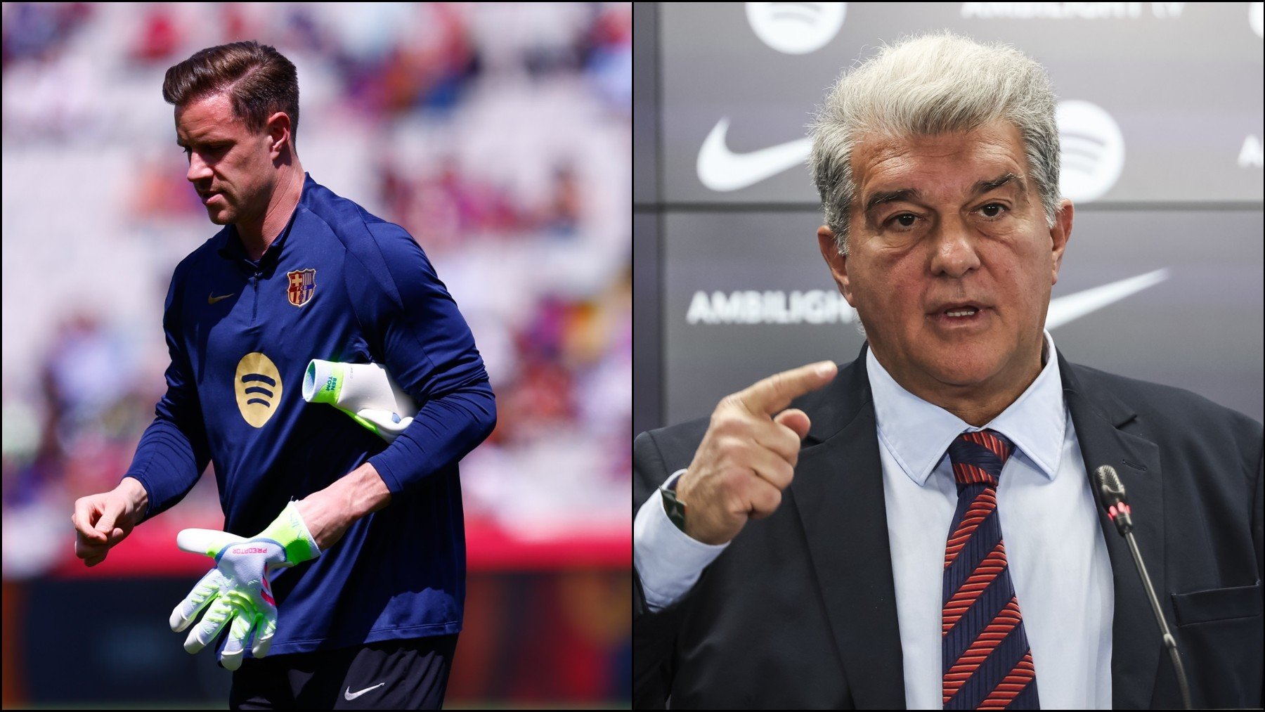 Ter Stegen y Joan Laporta.