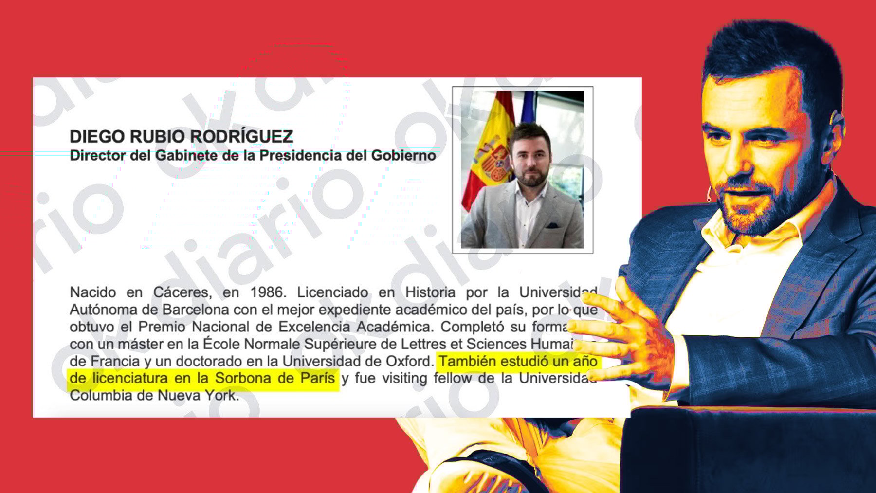 Diego Rubio y el currículum oficial donde no cita su beca Erasmus.