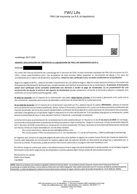 La carta de liquidación enviado a distintos clientes. 