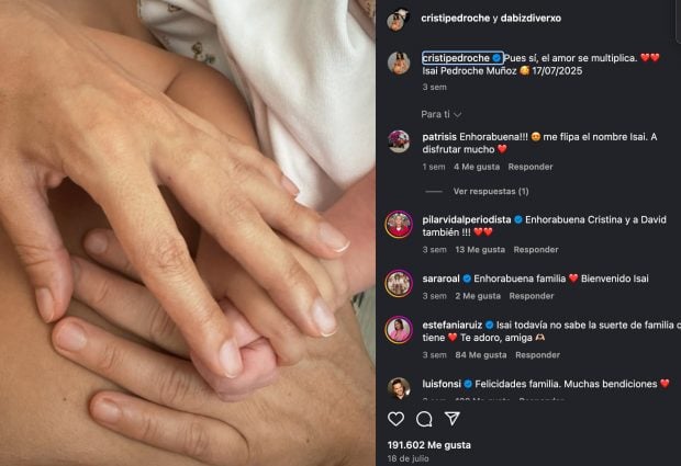 Cristina Pedroche y Dabiz Muñoz anunciaron el nacimiento de su hijo en Instagram.