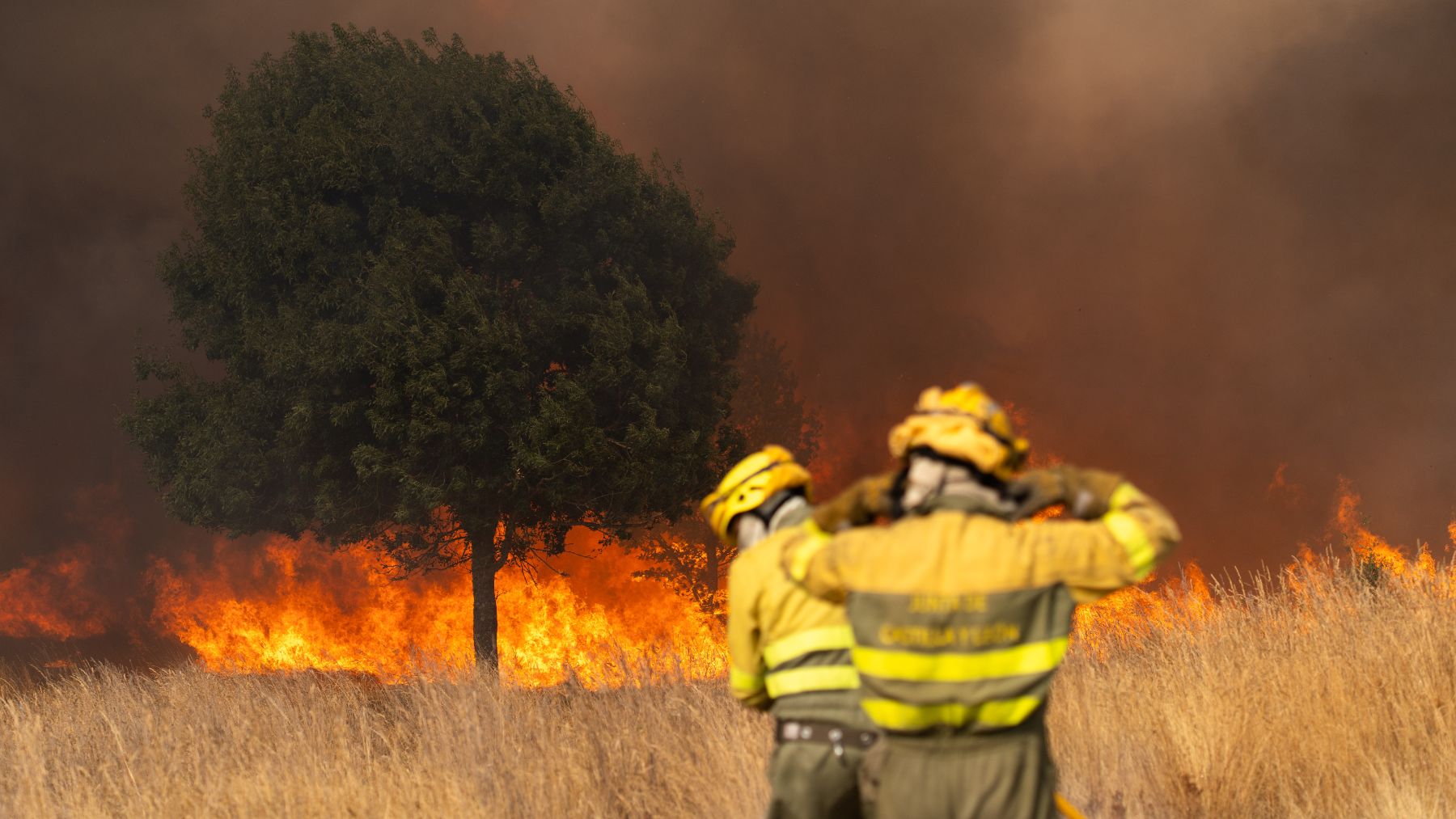 Bomberos trabajando en la extinción de los incendios de León. (Foto: Ep)