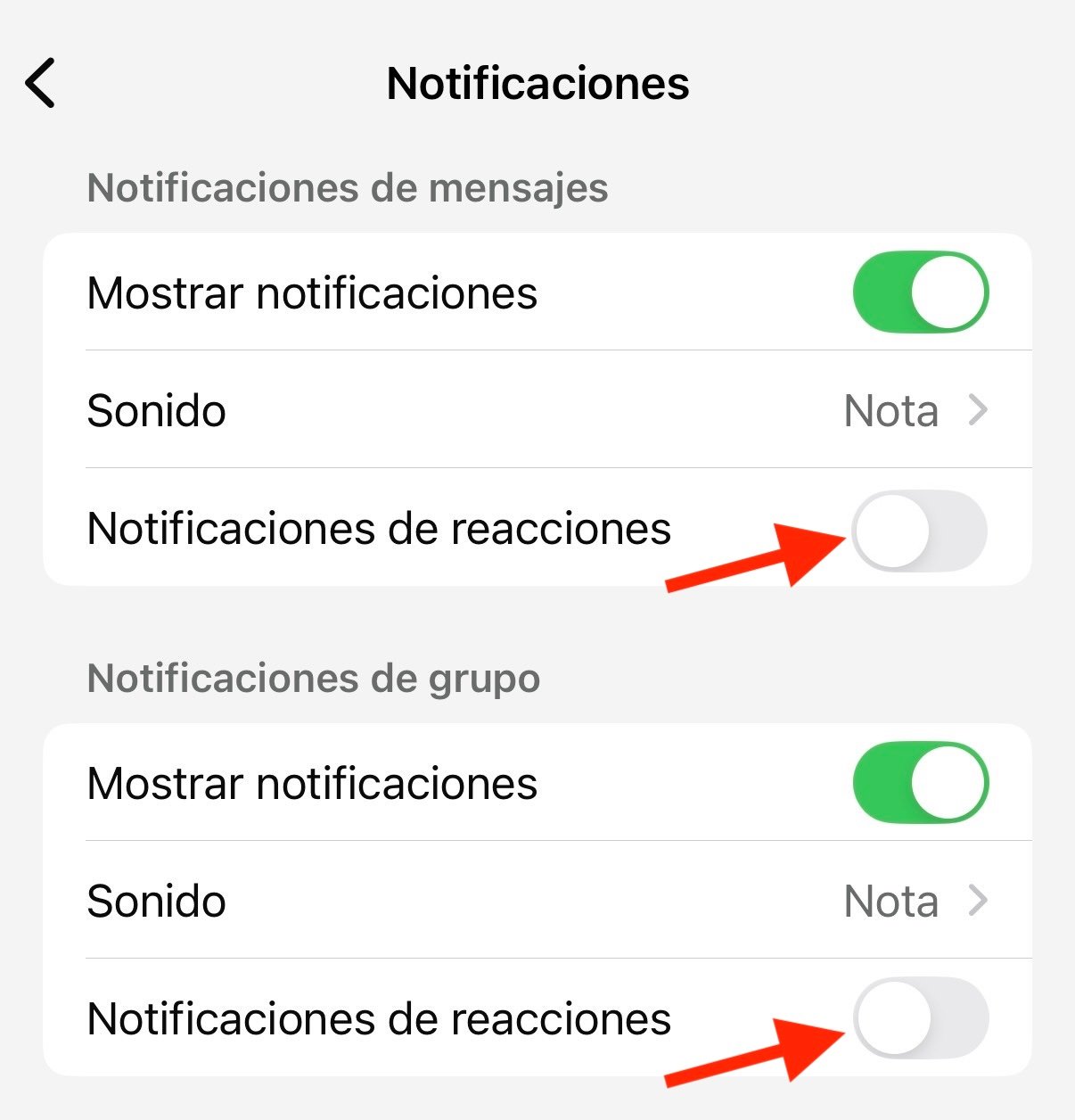 desactivar notificaciones reacciones WhatsApp