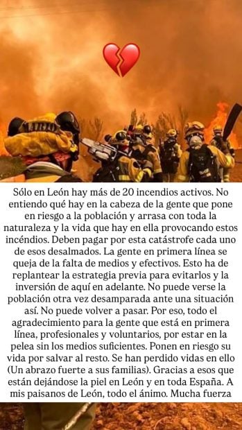 La carta de Dani Martínez tras la oleada de incendios que asola León, su tierra (Instagram)