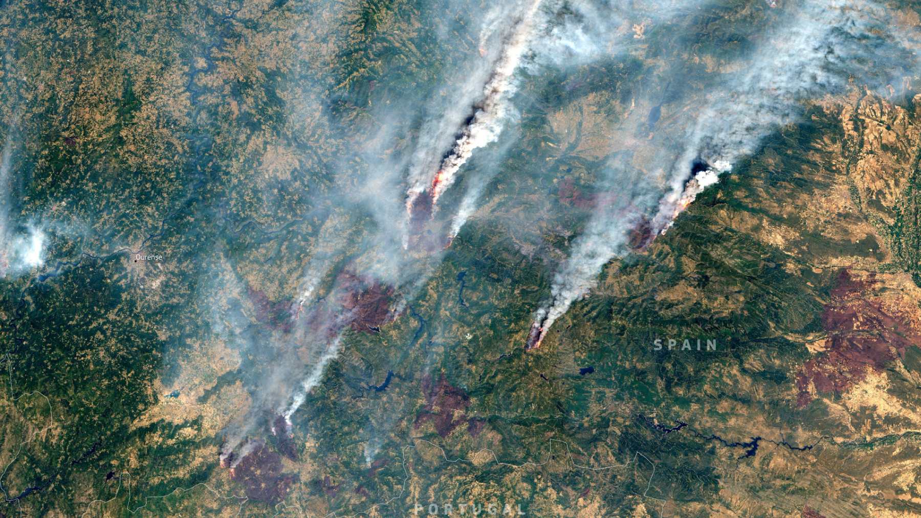 Los grandes incendios forestales del noroeste de España, imagen del día de Copernicus.