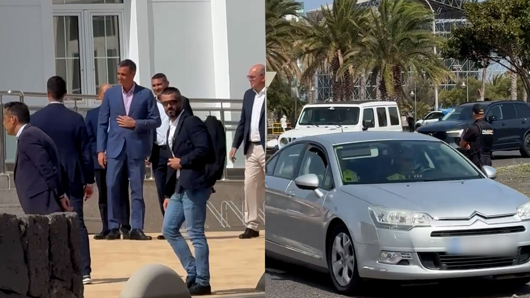 Pedro Sánchez a la llegada al Cabildo de Lanzarote este lunes.