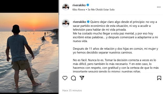 Kiko Rivera confirma su separación con Irene Rosales. (Instagram)