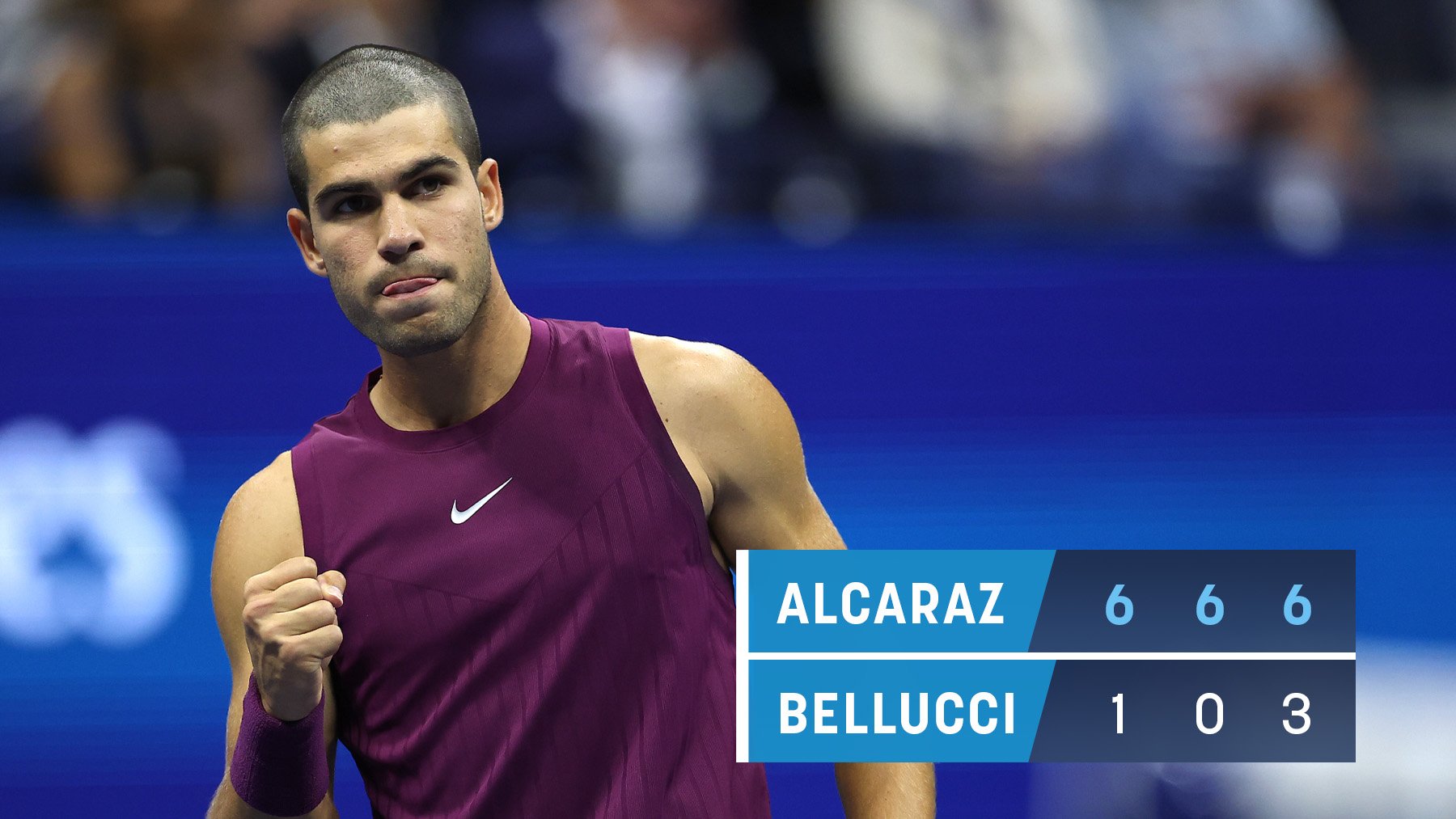 Alcaraz celebra un punto sobre Bellucci. (Getty)