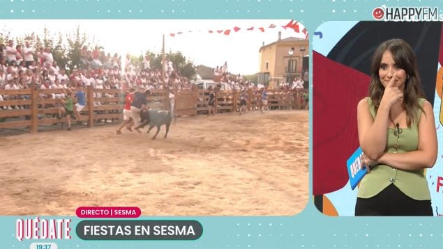 Un reportero, cogido por una vaquilla en pleno directo. (ETB)