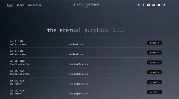 Página web oficial de Ariana Grande.