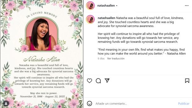 Comunicado de la familia de Natasha Allen en Instagram.
