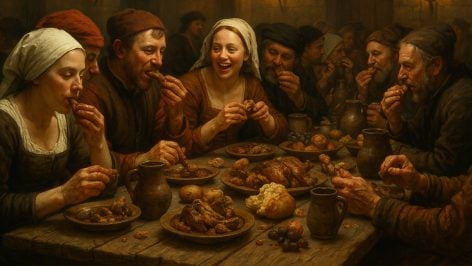 Ilustración de un típico banquete medieval