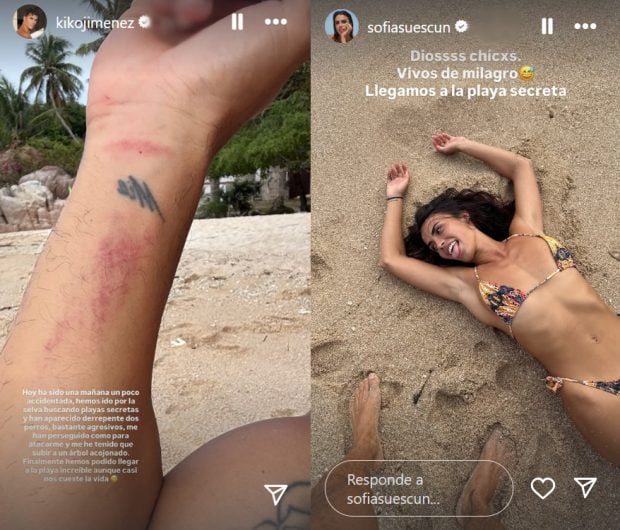 Kiko Jiménez y Sofía Suescun en sus historias de Instagram.