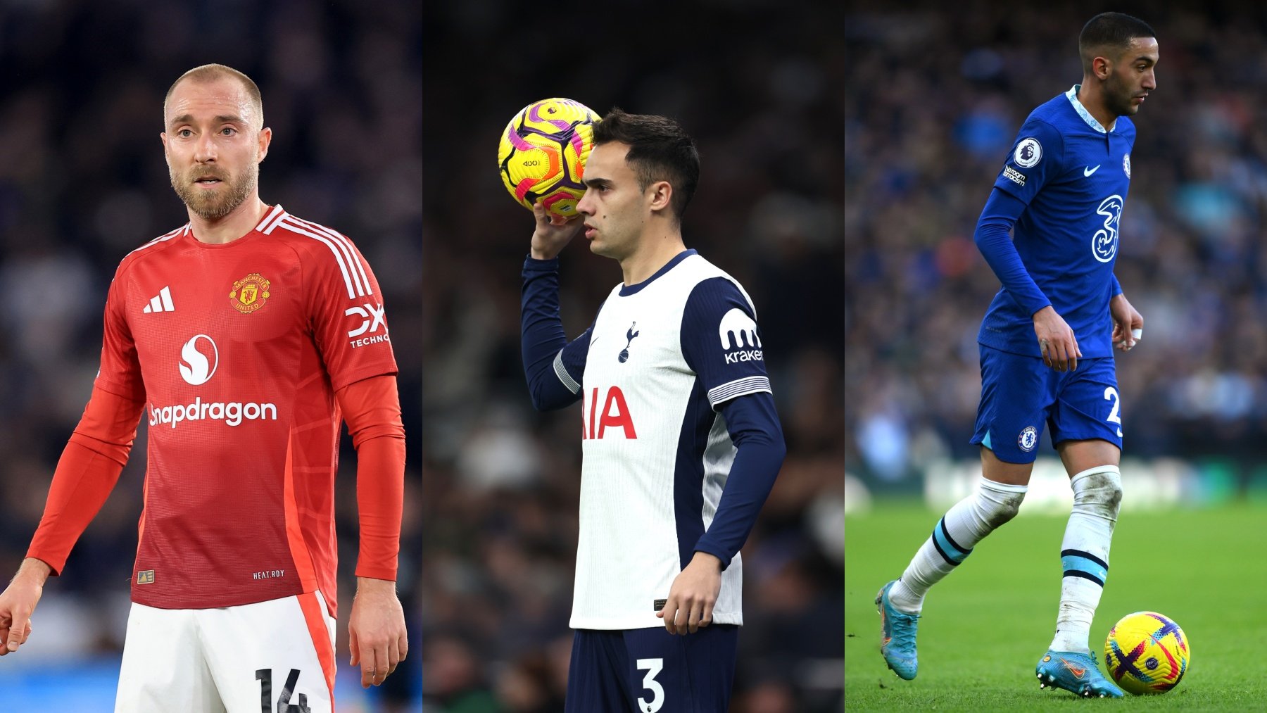 Christian Eriksen, Sergio Reguilón y Hakim Ziyech. (Getty)