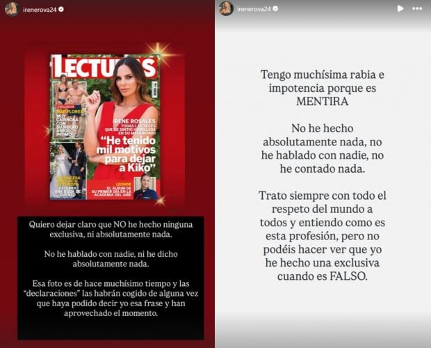 Irene Rosales aclara que no ha concedido ninguna exclusiva. (Instagram)
