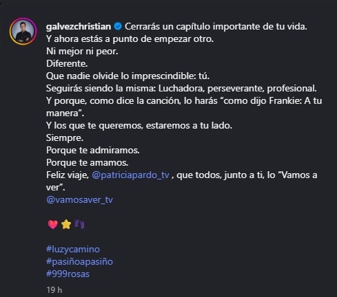 El bonito mensaje de Christian Gálvez a Patricia Pardo en su estreno como presentadora titular en Telecinco (Instagram).