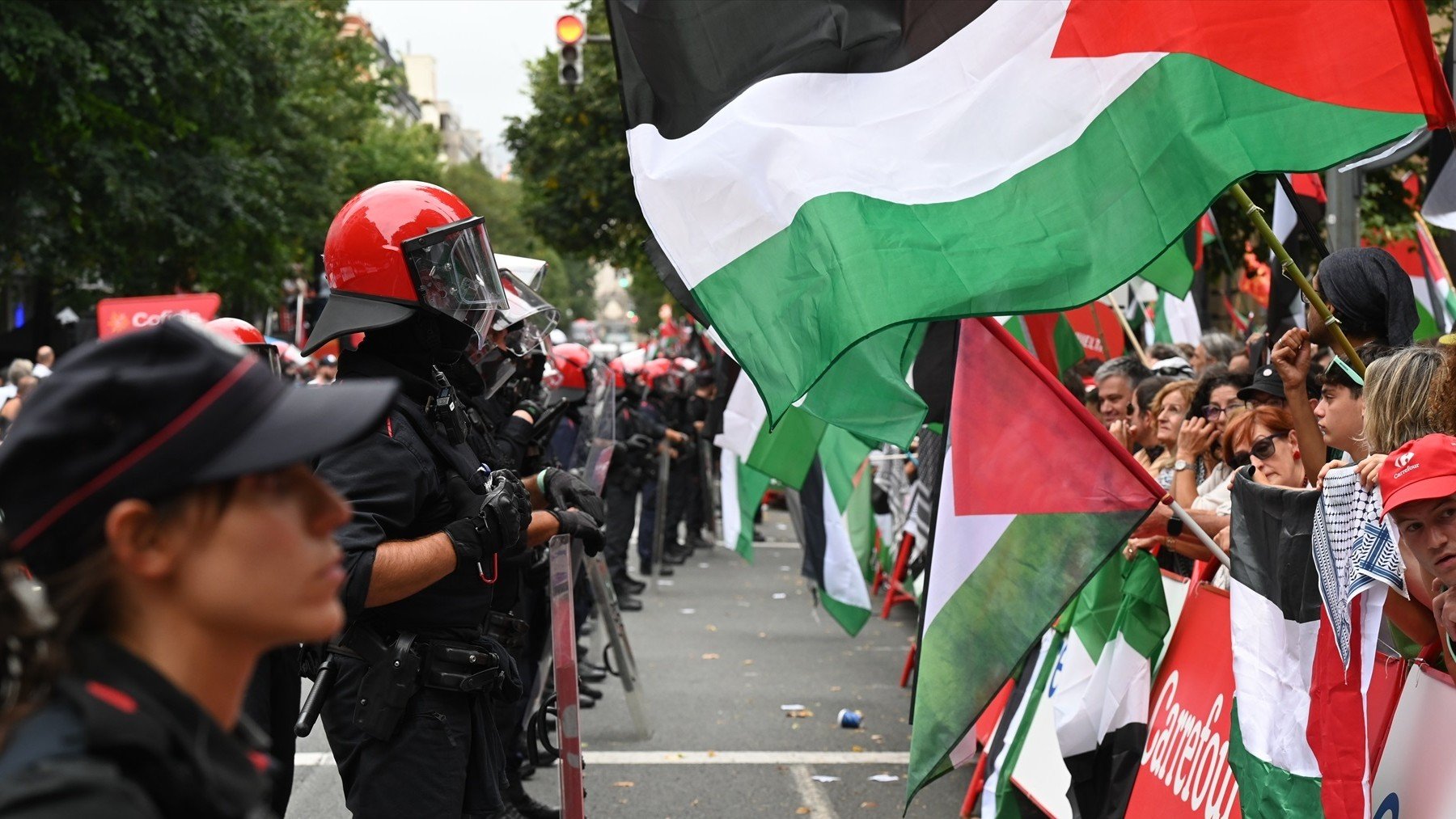 Las protestas propalestinas en Bilbao por la participación de Israel en La Vuelta a España. (Europa Press)