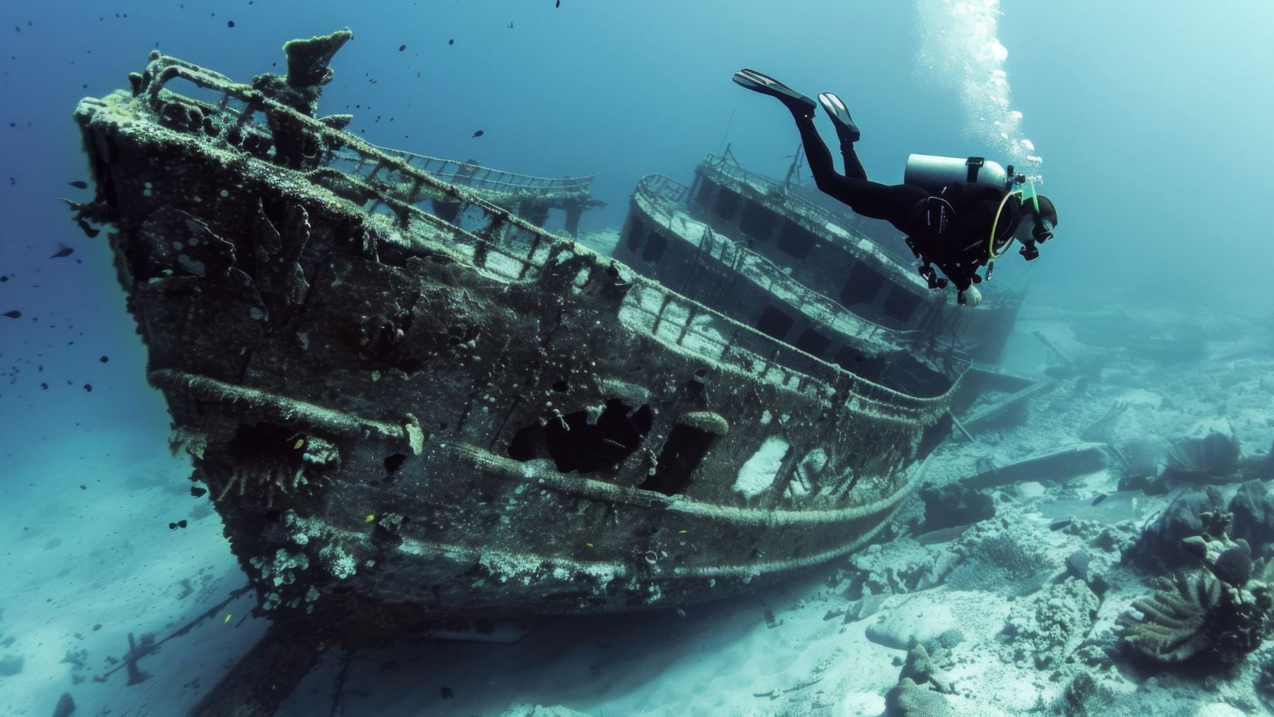 Recreación artística de un barco hundido.