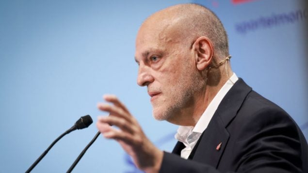 Javier Tebas, en un acto como presidente de la Liga sobre la piratería (Getty Images)