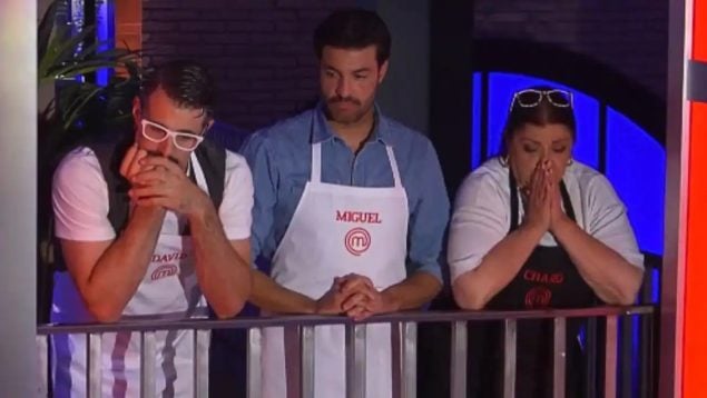 David Amor, Miguel Torres y Charo Reina, concursantes de MasterChef Celebrity (RTVE).