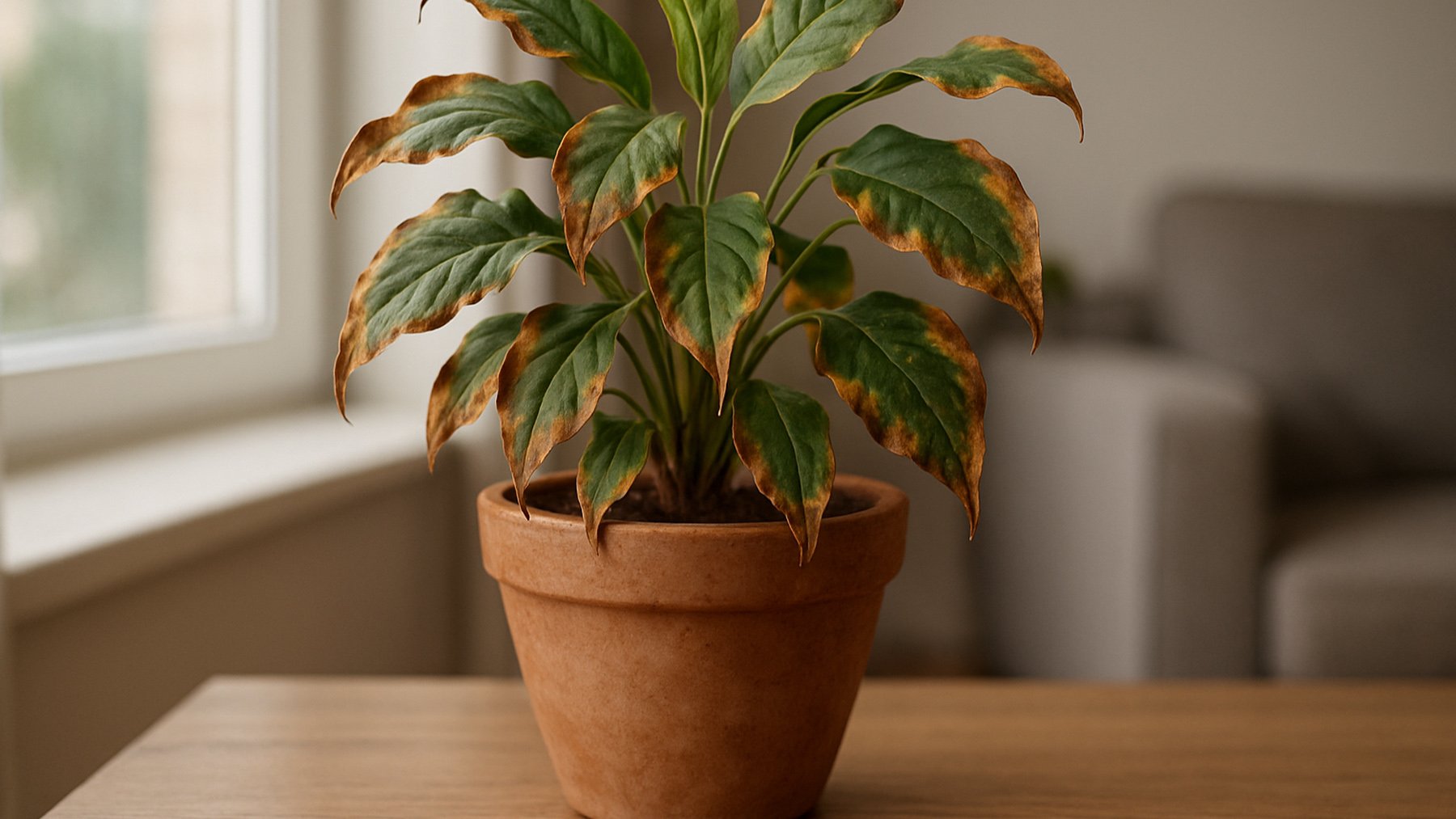 Planta estresada con hojas marrones. Foto: ilustración propia.