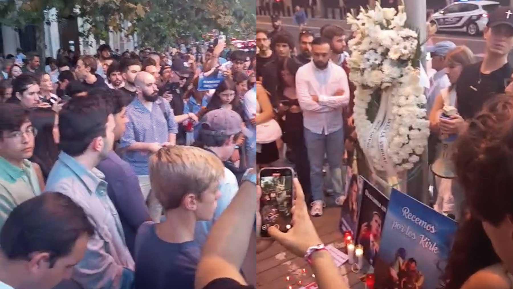 Concentración en recuerdo del activista pro-Trump Charlie Kirk ante la embajada de EEUU en Madrid