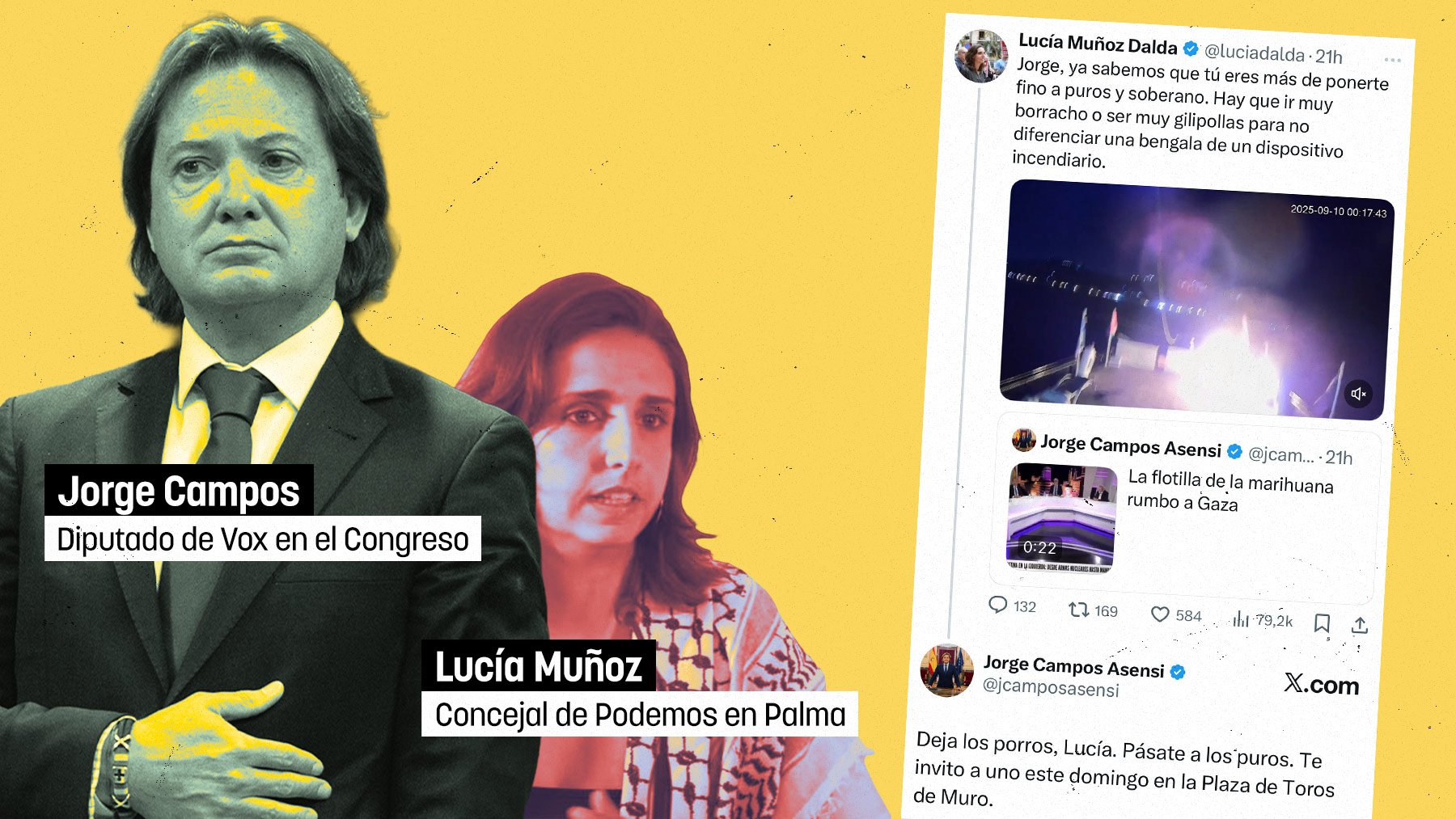 Una edil podemita de la flotilla pro-Gaza insulta a Jorge Campos y éste le responde: «¡Deja los porros!»
