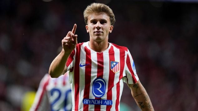 Pablo Barrios, celebrando un gol con el Atlético. (Europa Press)