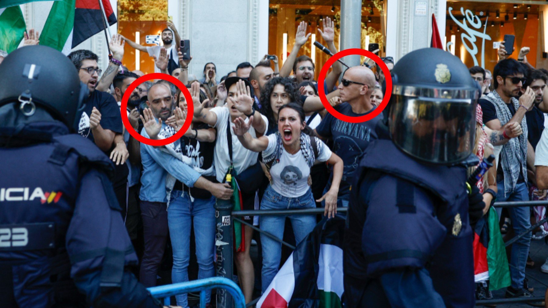 La ‘valiente’ Irene Montero agitó la protesta antisemita escoltada por guardaespaldas de Podemos