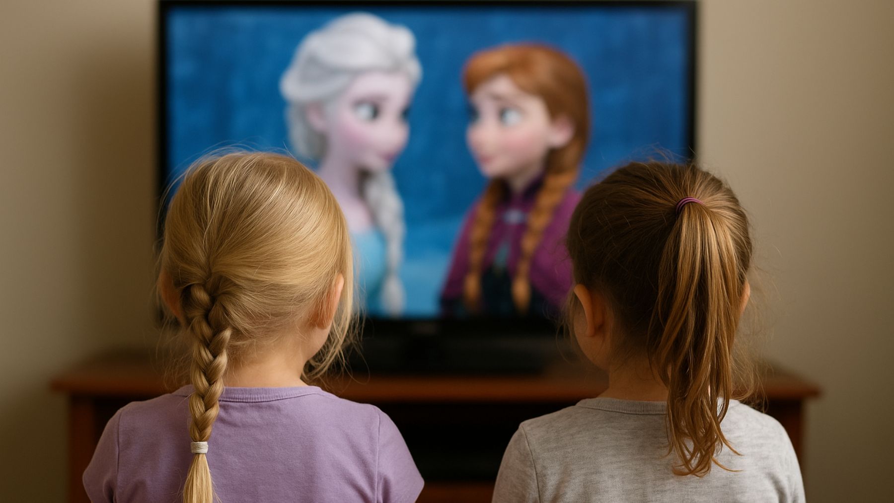 Recreación artística de dos niñas viendo Frozen.